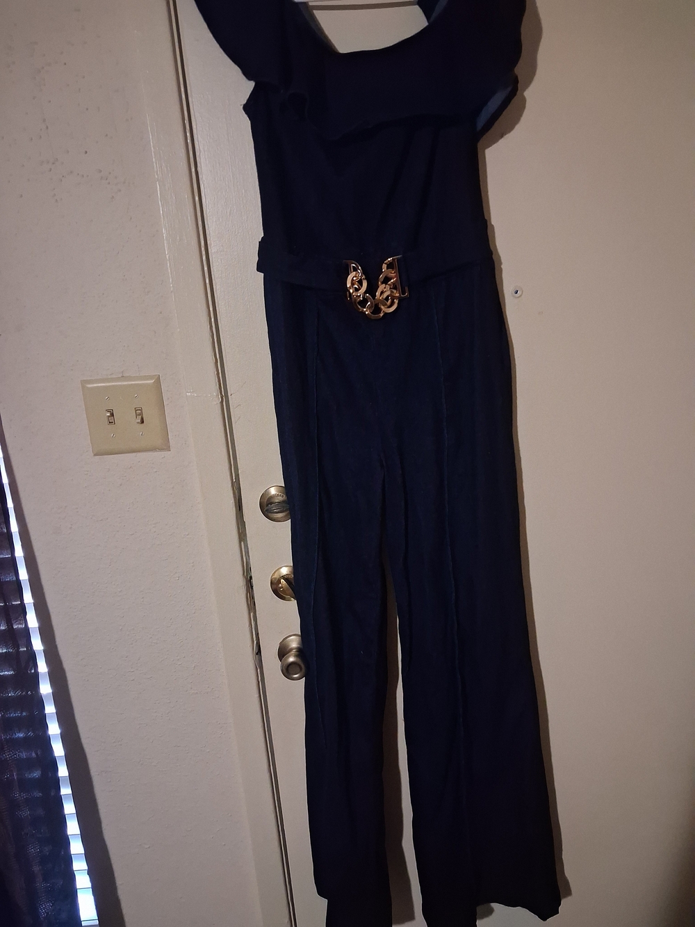 Navy Blue Womens Jumpsuit with Gold Accent Xl